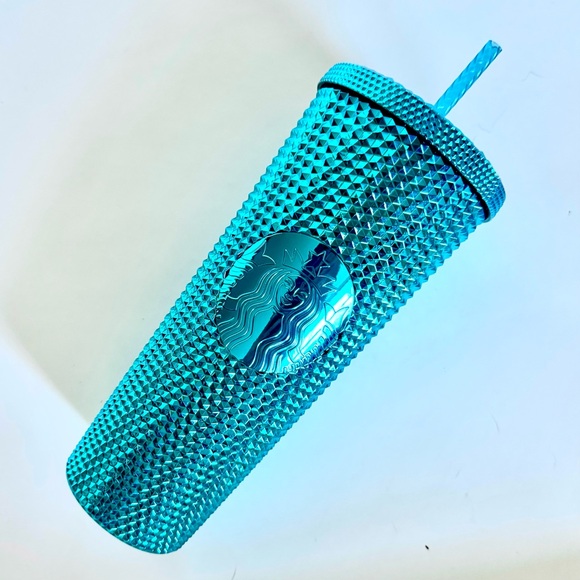 STARBUCKS 24oz TUMBLER LIMITED EDITION FAVORITE METALLIC TURQUOISE CRYSTAL CUT - Picture 3 of 3